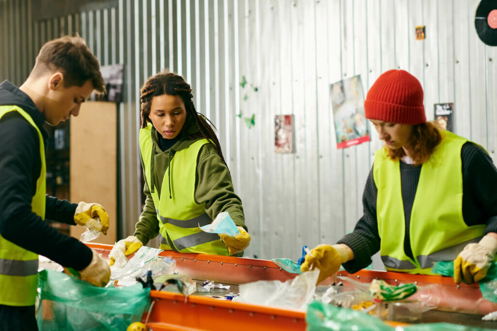 Volunteer helping recycling